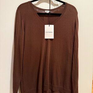 Cuyana Classic Cotton Cashmere V-Neck Sweater Chocolate L (NWT)